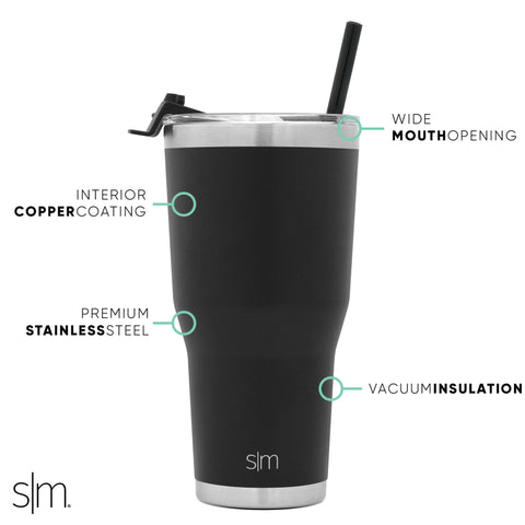 Simple Modern 32oz. Slim Cruiser Tumbler with Straw & Closing Lid Travel  Mug - Gift Double Wall Vacuum Insulated - 18/8 Stainless Steel Water Bottle  -Prism 
