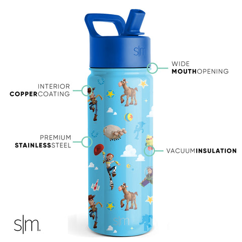  Simple Modern Disney Pixar Toy Story Kids Water Bottle with  Straw Lid, Reusable Insulated Stainless Steel Cup for Boys, School, Summit Collection